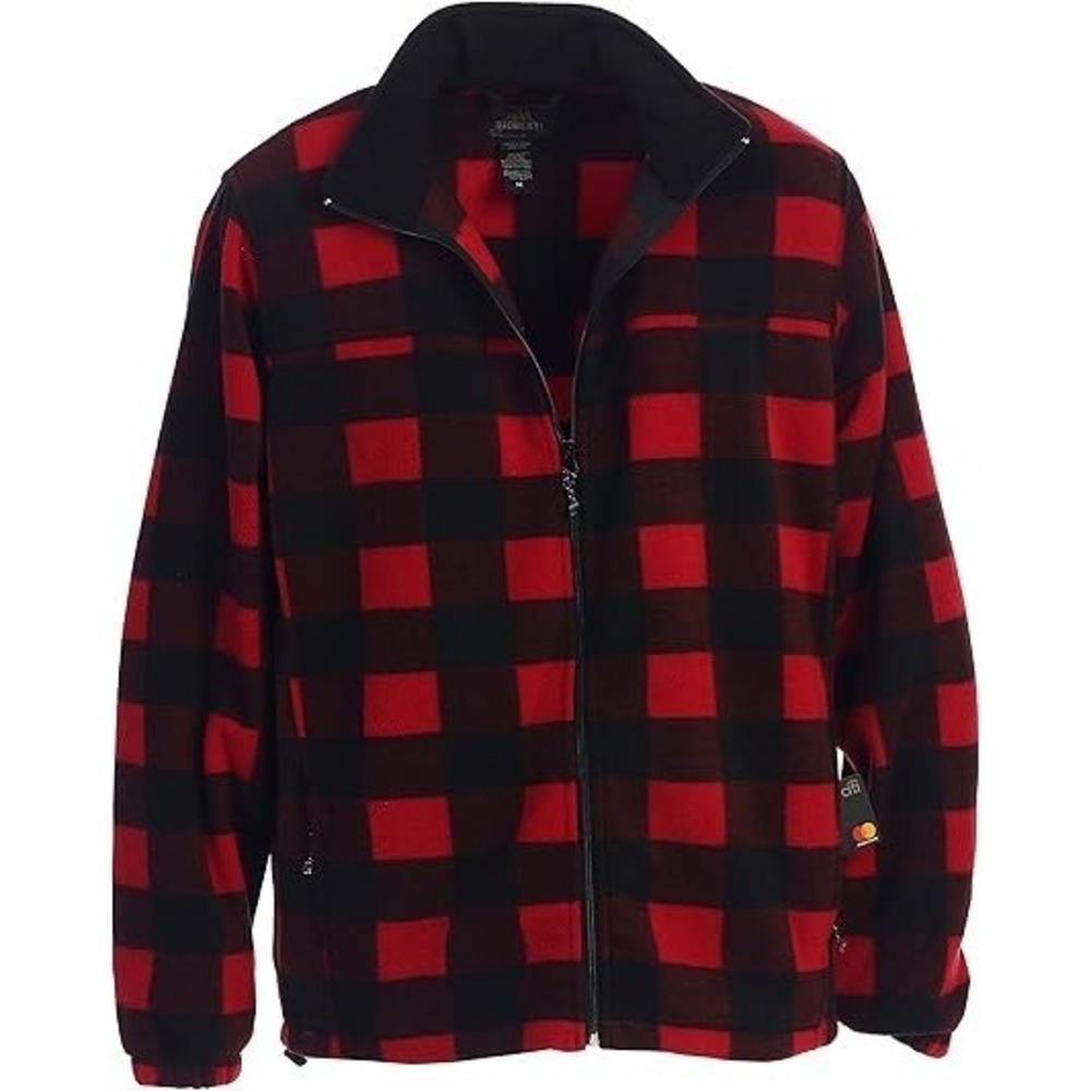 Men's Red and Black Plaid Polar Fleece Jacket - Full Zip Up - (X-Large)‎
